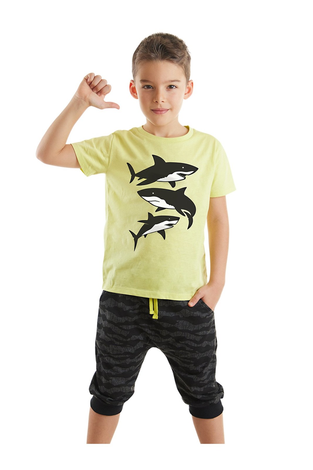 Mushi Sharks Boys T-shirt Capri Shorts Set