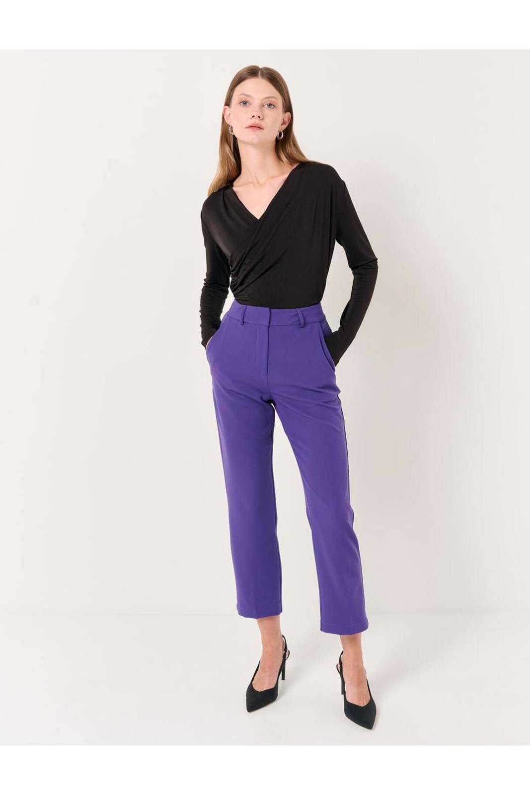 Jimmy Key Purple High Waist Woven Fabric Trousers