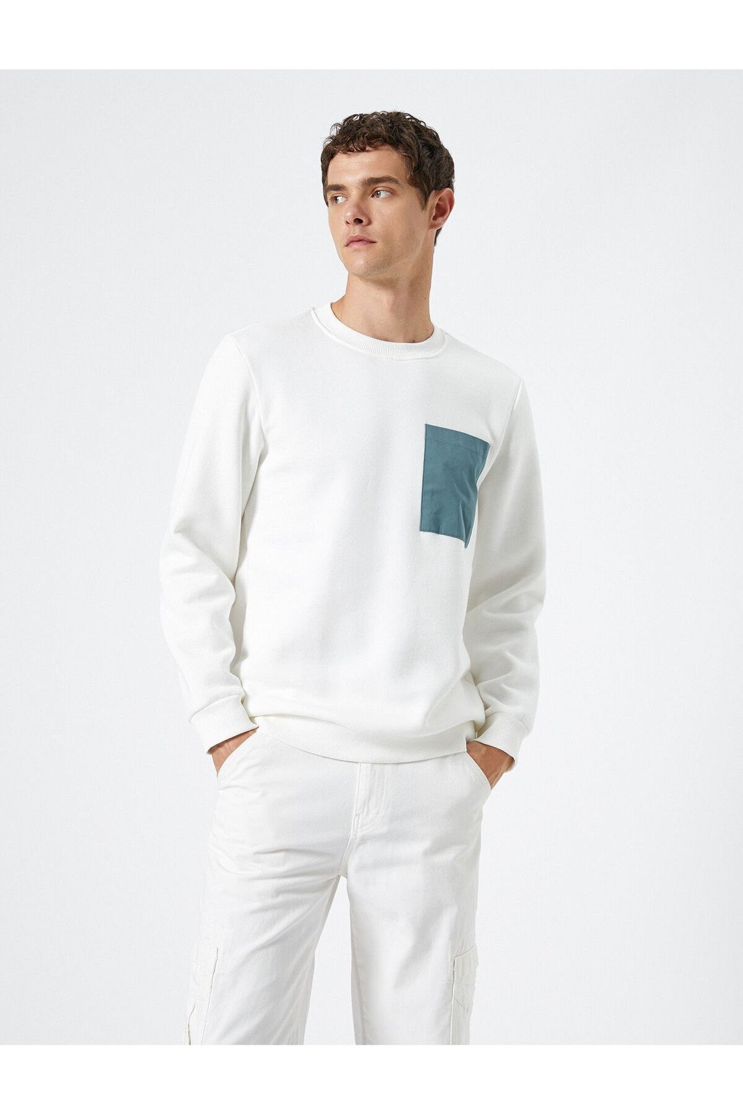 Koton Crew Neck Sweatshirt Pocket Detailed Ribbed Long Sleeve Ribbon