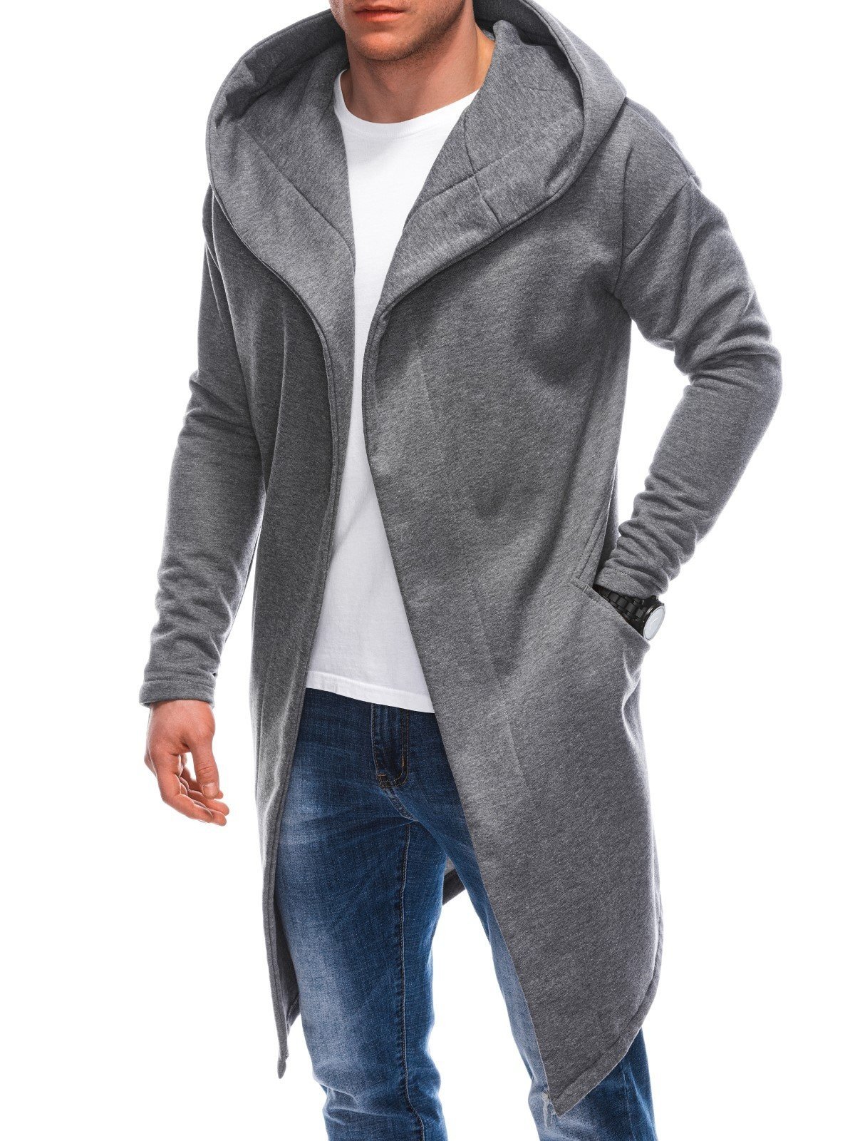 Ombre Men's asymmetrical unbuttoned hooded sweatshirt OM-SSZP-0112