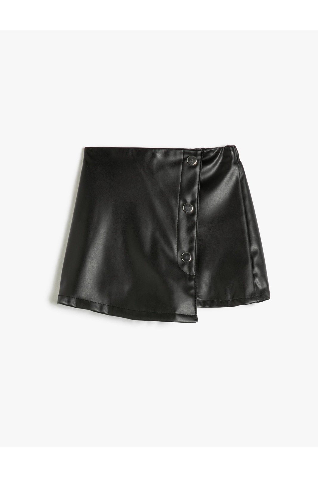 Koton Short Skirt Leather Look Elastic Button Detailed Waist