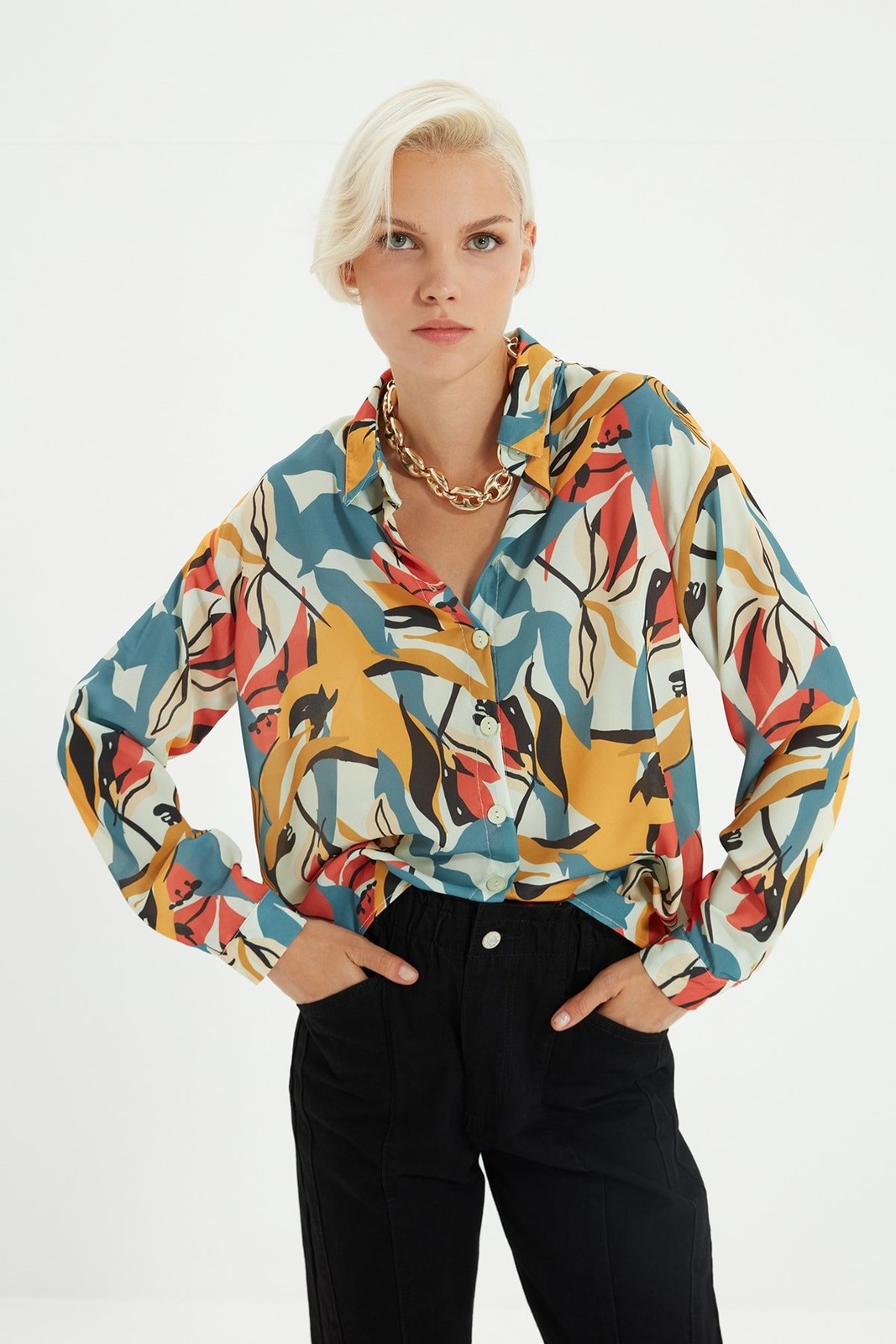 Trendyol Multi Color Woven Geometric Printed Shirt