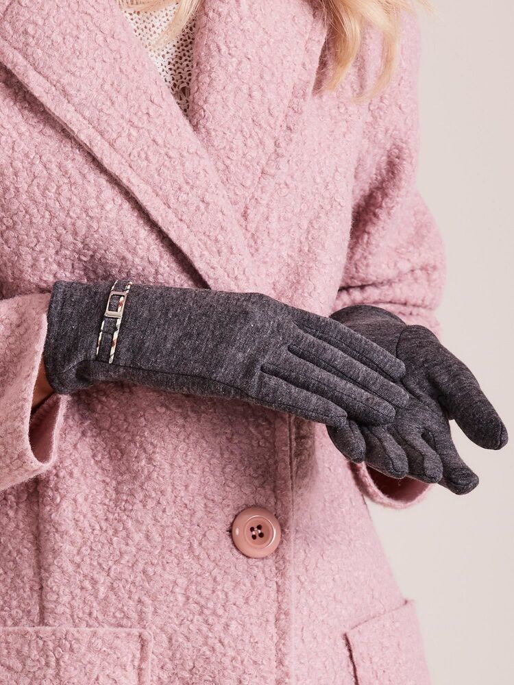 Fashionhunters Dámské rukavice se sponou, tmavě šedá M/L