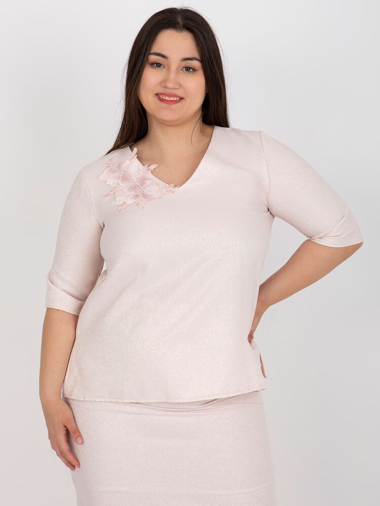 Fashionhunters Světle růžová dámská halenka plus size ze sady.Velikost: 44
