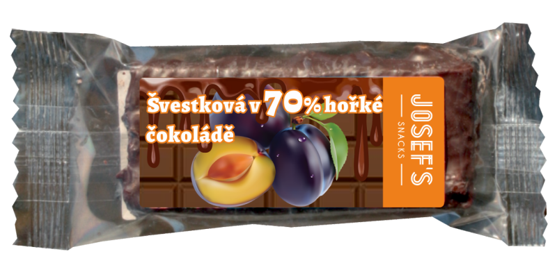 Josef 's snacks Josef's snacks Švestková v 70% hořké čokoládě 42 g