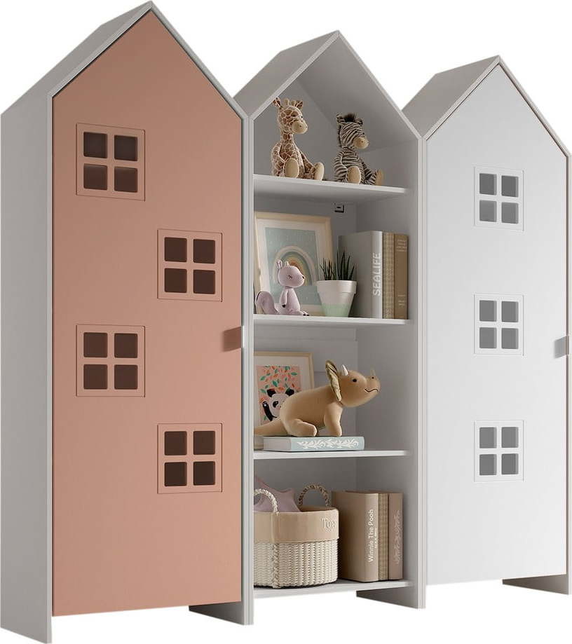 Bílo-růžová otevřená dětská šatní skříň 173x171,5 cm CASAMI BRUGES – Vipack