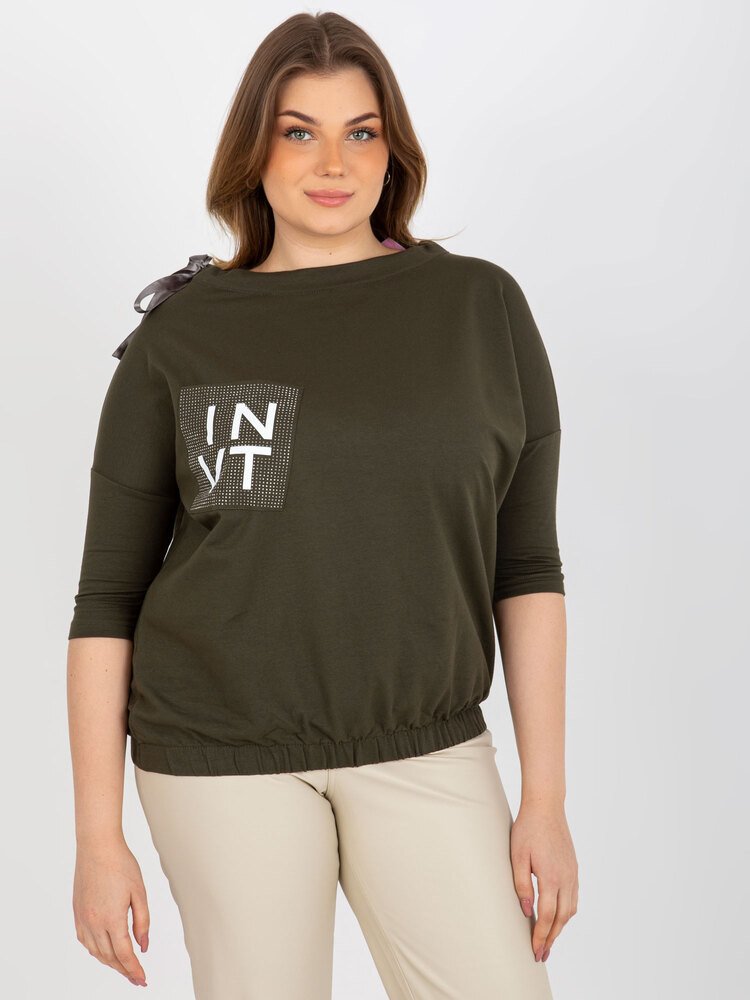 Fashionhunters Halenka khaki plus size s aplikací a kravatou Velikost: M