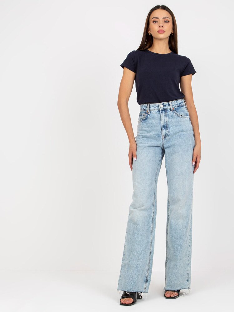 Fashionhunters Základní bavlněné dámské tričko tmavě modré barvy.Velikost: XS