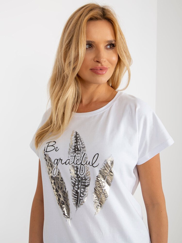 Fashionhunters RUE PARIS bílá halenka s lesklým potiskem.Velikost: S/M