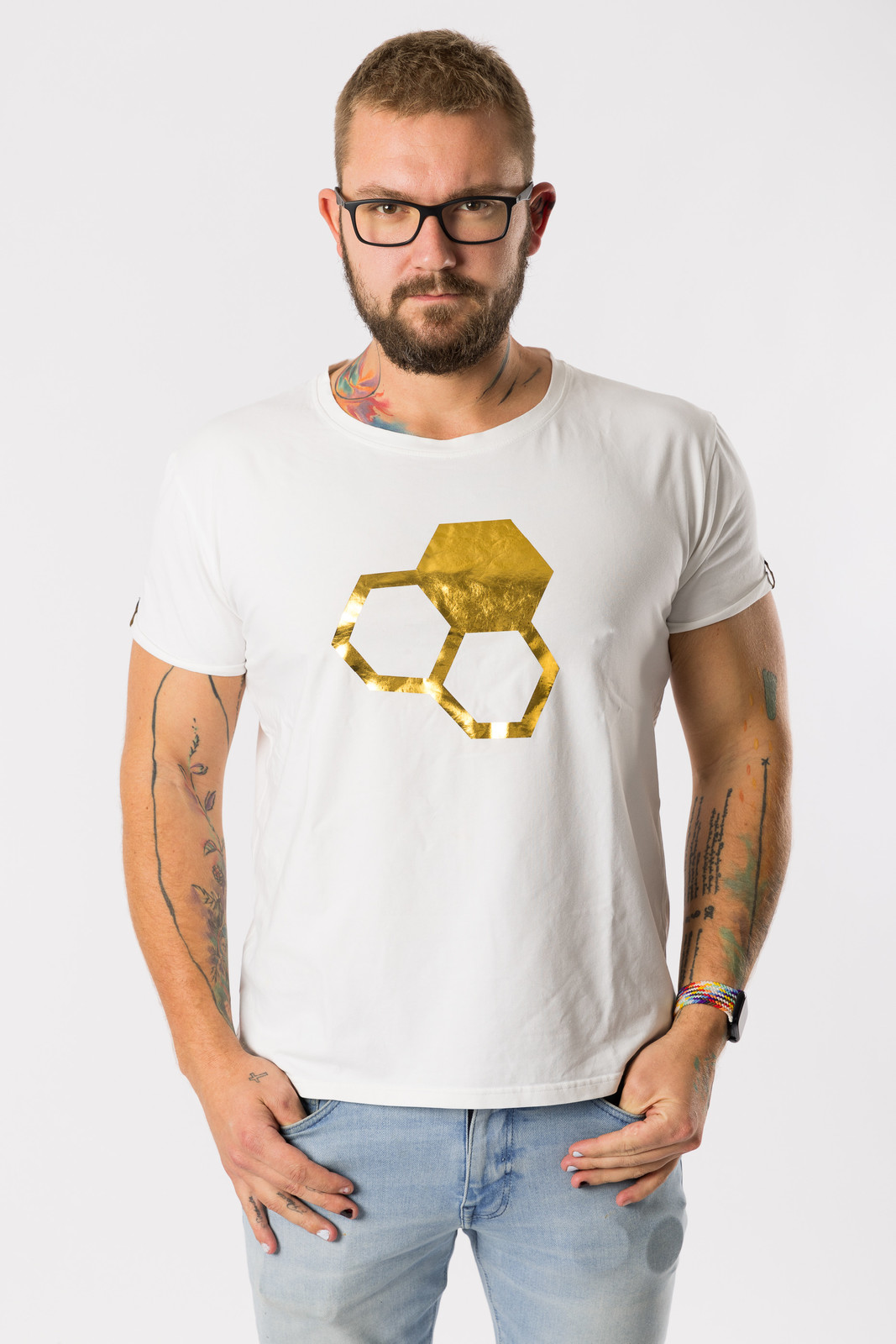 Goldbee Pánské Tričko Logo Gold Barva: Bílá, Velikost: XL