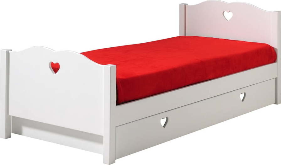 Bílá dětská postel z borovicového dřeva s výsuvným lůžkem s úložným prostorem 90x200 cm AMORI – Vipack