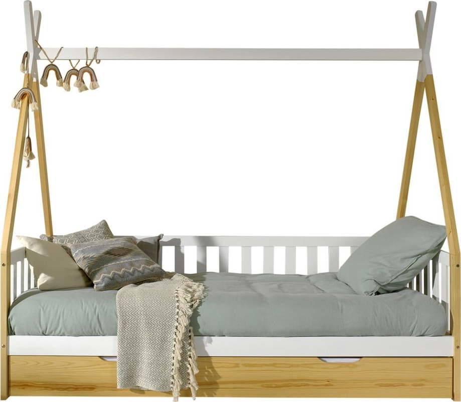 Domečková dětská postel z borovicového dřeva s úložným prostorem v přírodní barvě 90x200 cm TIPI – Vipack
