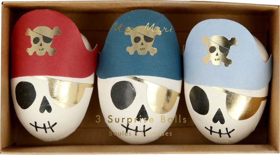 Párty doplňky v sadě 3 ks Pirate Skulls Surprise Balls – Meri Meri