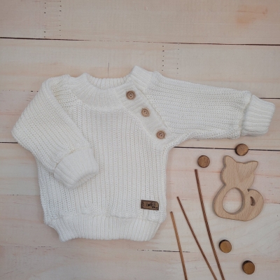 Pletený svetřík pro miminko s knoflíčky Lovely, prodloužené náplety, bílý, 56/62, vel. 56-62 (0-3m)