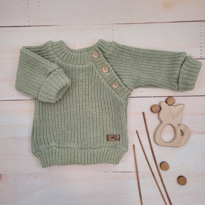 Pletený svetřík pro miminko s knoflíčky Lovely, prodloužené náplety, khaki, 56/62, vel. 56-62 (0-3m)