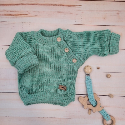 Pletený svetřík pro miminko s knoflíčky Lovely, prodloužené náplety, mátový, 56/62, vel. 56-62 (0-3m)