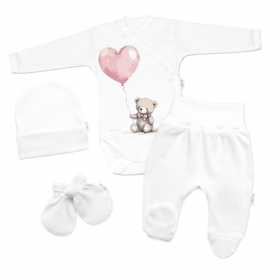 Sada do porodnice pro miminko 4D Teddy Love - bílá/růžová, vel. 50 (0-1m)