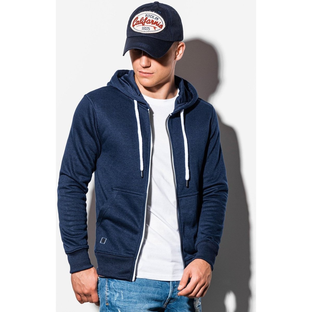 Ombre  Pánská mikina na zip Keegan navy  Tmavě modrá