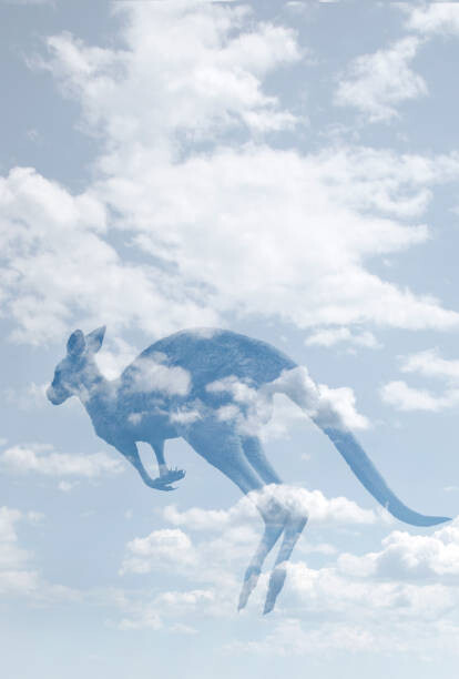 Grant Faint Ilustrace Double exposure of clouds and kangaroo., Grant Faint, (26.7 x 40 cm)