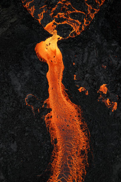 Abstract Aerial Art Umělecká fotografie Drone image looking down on a lava river, Iceland, Abstract Aerial Art, (26.7 x 40 cm)