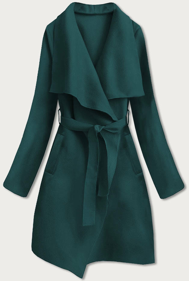 Tmavě zelený minimalistický dámský kabát (747ART) - ONE SIZE - odcienie zieleni