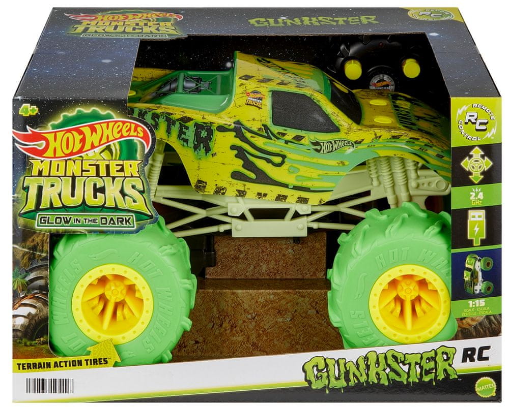 Hot Wheels RC Monster Trucks Gunkster svítící ve tmě 1:15 HTP15