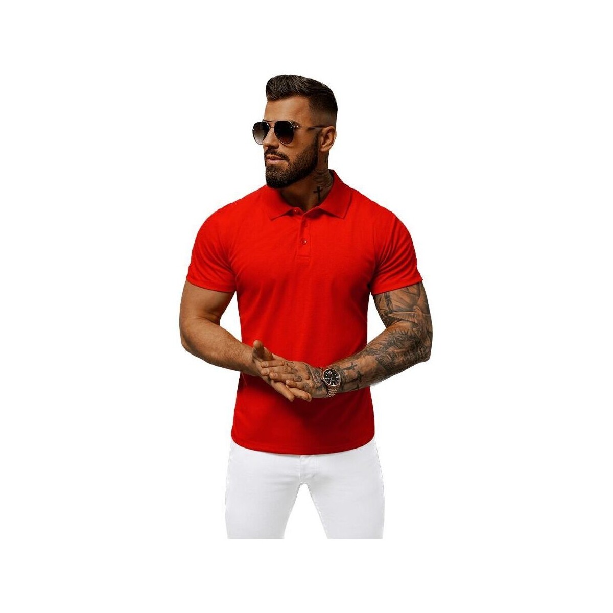 Ozonee  Pánské tričko s límečkem Thyme červená  Červená