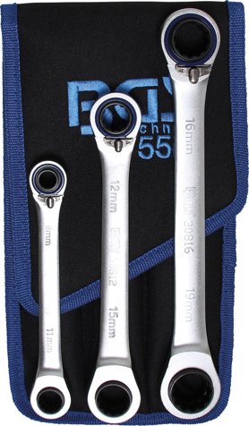 Očkové ráčnové klíče 8-19 mm, 4 v 1, sada 3 díly v obalu - BGS 1556