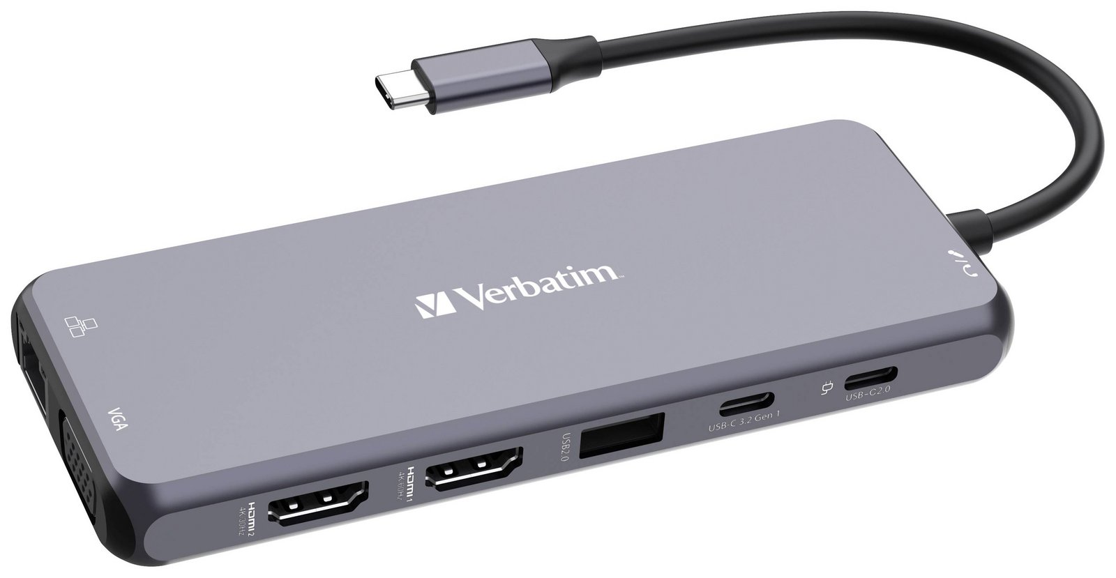 Verbatim CMH-14 14 portů USB-C® (USB 3.1) Multiport hub s vestavěnou síťovou přípojkou, se zabudovanou čtečkou SD karet, s portem pro rychlé nabíjení, s