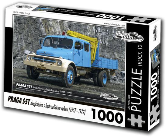 RETRO-AUTA Puzzle TRUCK č.12 Praga S5T dvojkabina s hydraulickou rukou (1957-1972) 1000 dílků