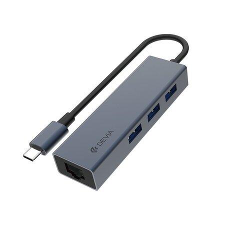Devia USB-C Hub Leopard Series RJ45/USB 3.1 - Deep Gray, 6938595364235