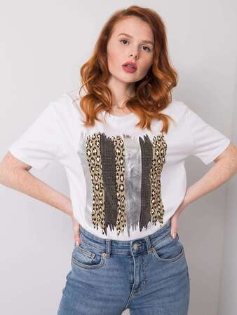 Fashionhunters Bílé bavlněné tričko s potiskem S