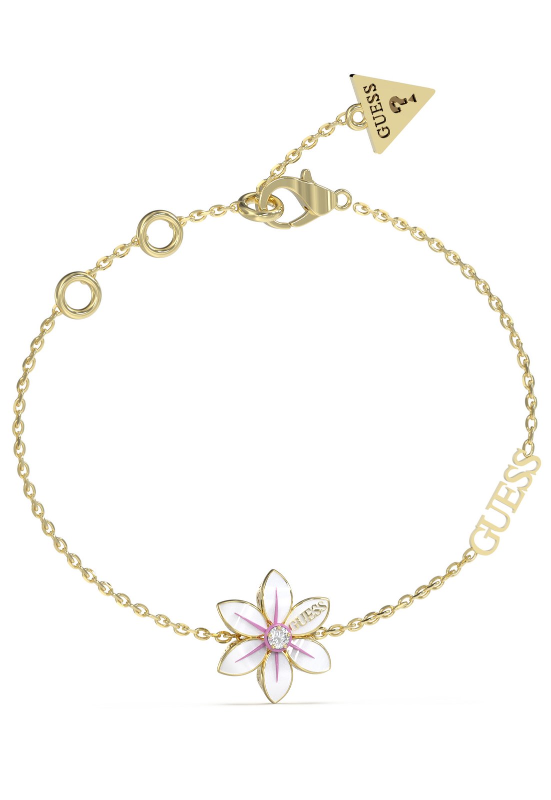 Guess Krásný pozlacený náramek s květinou White Lotus JUBB04134JWYGWH 18,5 cm