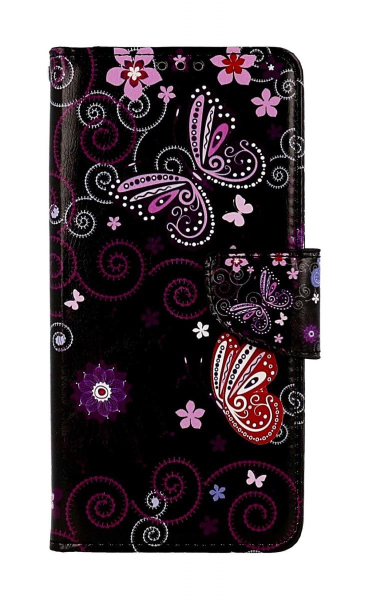 Pouzdro TopQ Design Xiaomi Redmi Note 13 Pro knížkové Fialoví motýlci černý 122070