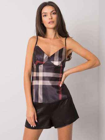 Fashionhunters Černá kostkovaná souprava na spaní, velikost: S