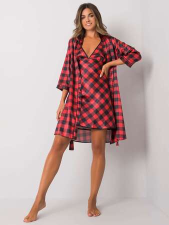 Fashionhunters Kostkovaný černo-červený set na spaní, velikost: S