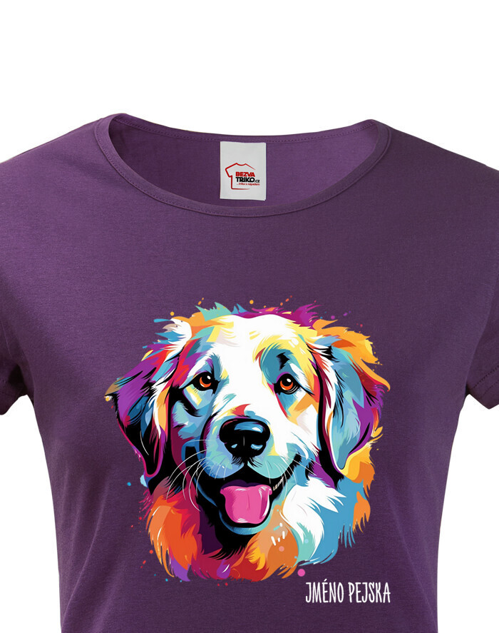 Dámské tričko s potiskem plemene Pyrenejský horský pes s volitelným jménem