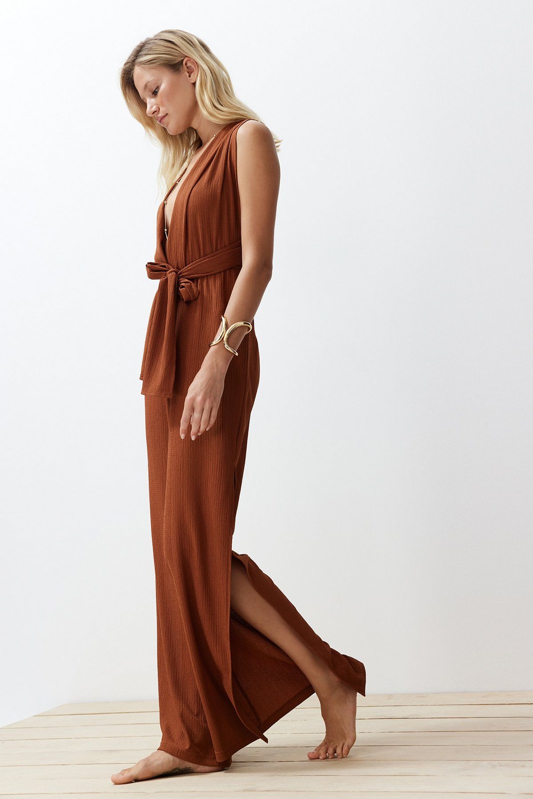 Trendyol Brown Woven Tied Jumpsuit