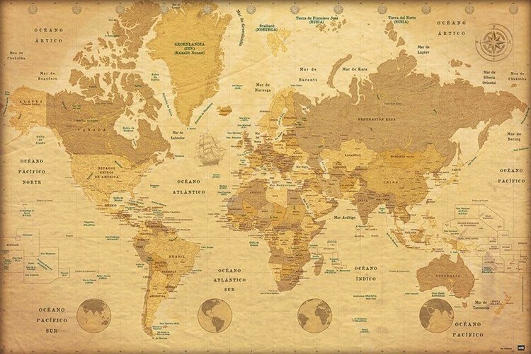 GRUPO ERIK Plakát, Obraz - World Map - ES Vintage, (91.5 x 61 cm)