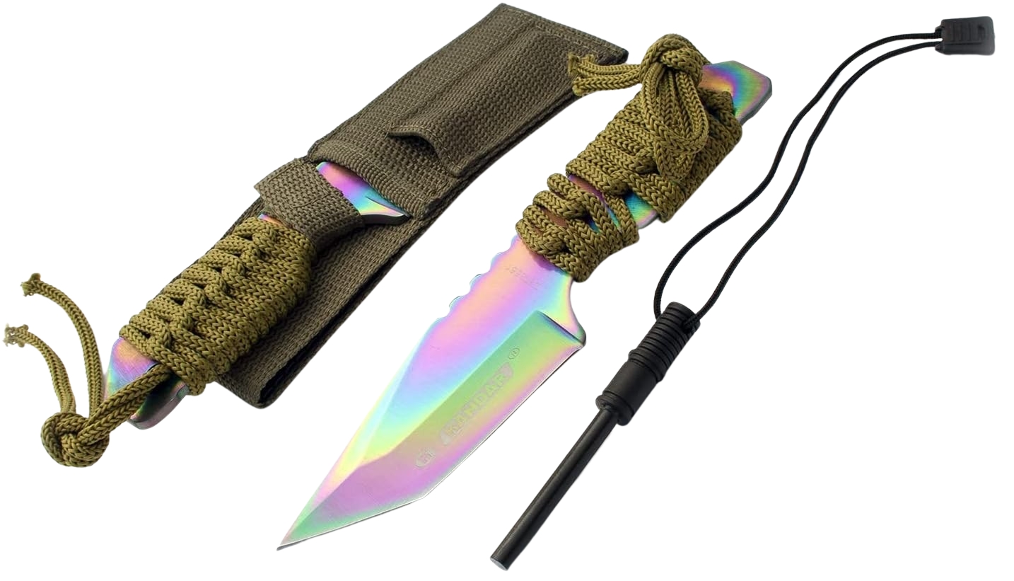 Nůž s křesadlem a paracordem Rainbow Kandar N-460