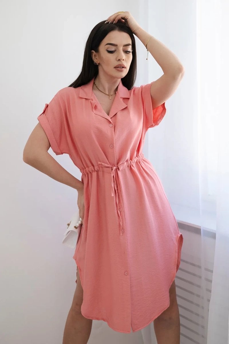 Viskózové šaty se zavazováním v pase meruňkově