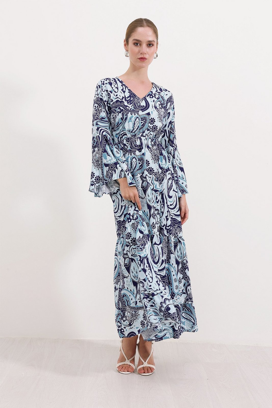 Bigdart 2454 Patterned Long Dress - Navy Blue