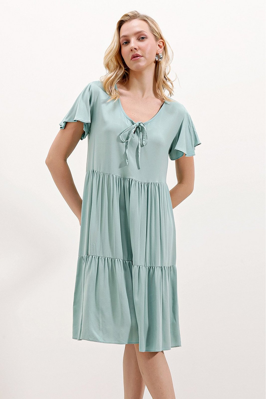 Bigdart 2352 Short V Neck Dress - D. Mint