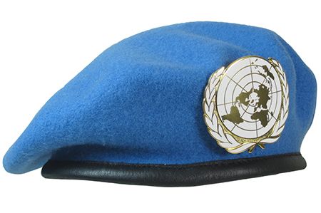 Baret modrý Unprofor s odznakem OSN originál Velikost: 64 zánovní