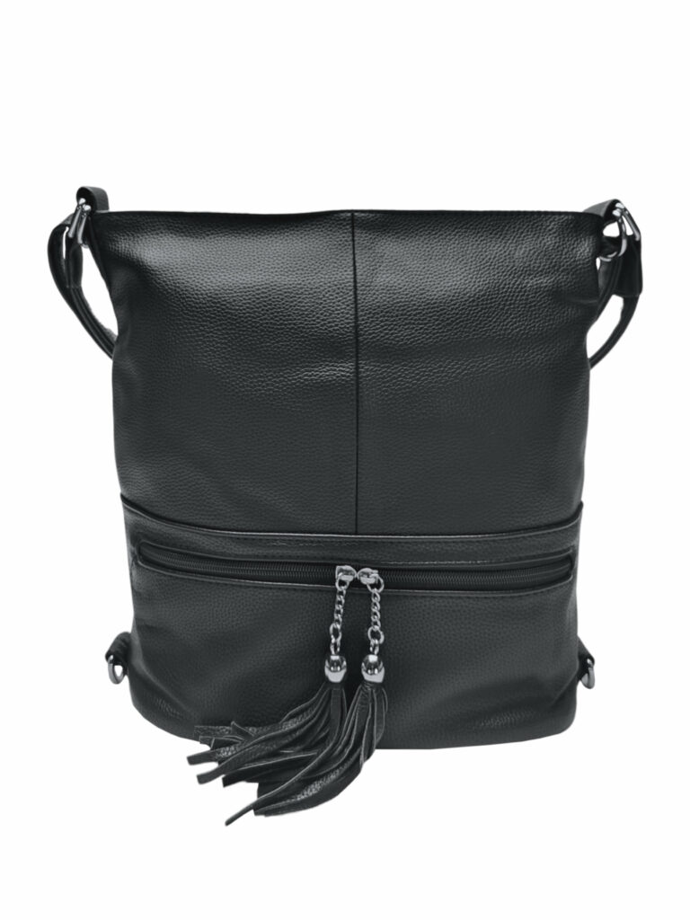 Stylový černý kabelko-batoh 2v1 s třásněmi