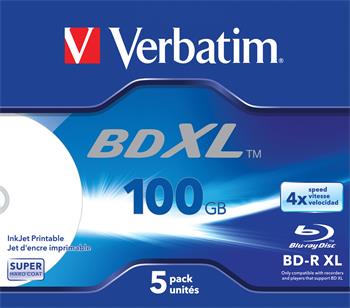 VERBATIM BD-R XL 100GB, 4x, printable, jewel case 5 ks, 43789