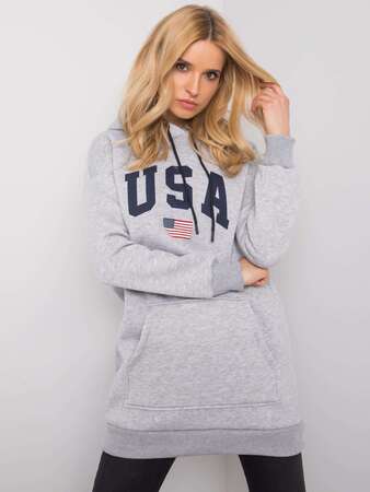 Fashionhunters Dámská mikina RUE PARIS šedá melanž s potiskem Velikost: L