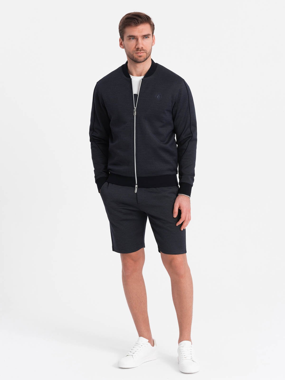 Ombre Men's jacquard knit jacket + shorts set