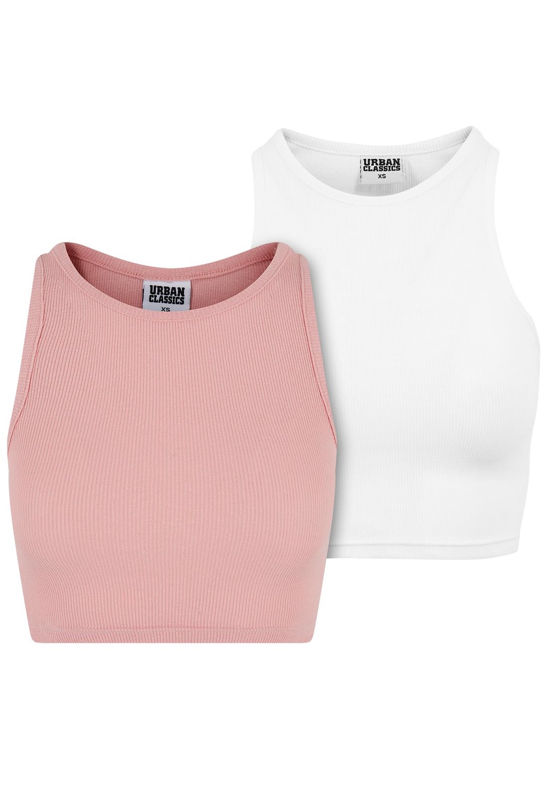 Dámský Cropped Rib Top - 2 Pack růžová+bílá