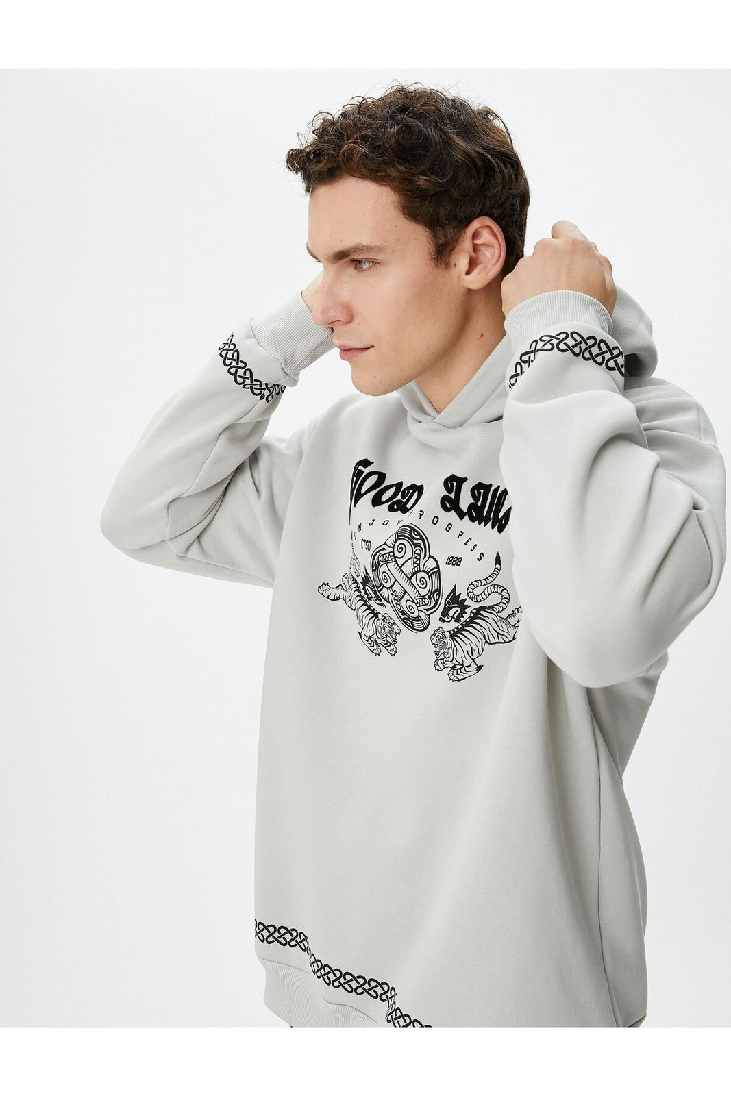 Koton Far East Printed Hoodie Comfortable Cut with Slogan